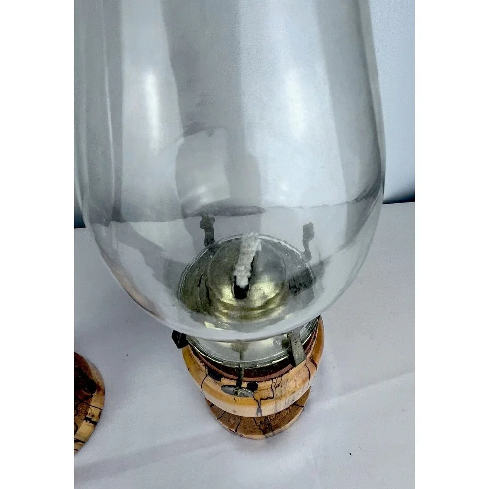 Vintage Wood Oil Lamp Lamps With Removeable Canister & Clear Glass Chimney 2